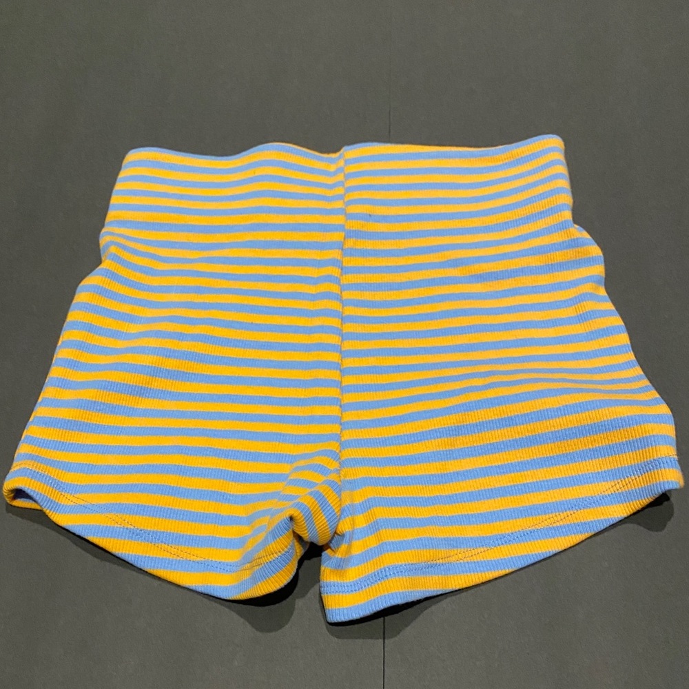 Blue & Orange Striped High Waist Shorts